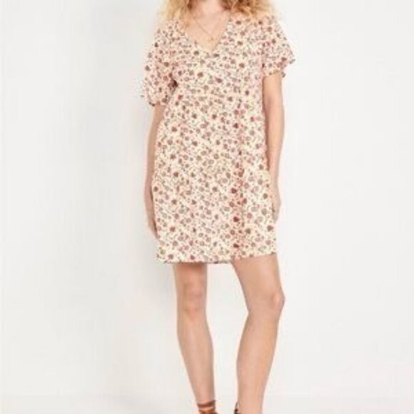 NWOT Old Navy Floral V-Neck Mini Dress XL Tall Boho Cottage 90s Prairie Hippy - Picture 2 of 4